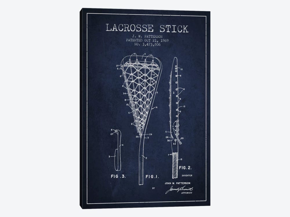 Lacrosse Stick Navy Blue Patent Blueprint by Aged Pixel 1-piece Canvas Artwork