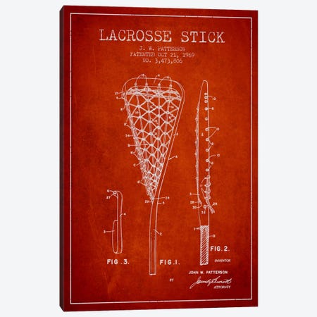 Lacrosse Stick Red Patent Blueprint Canvas Print #ADP2213} by Aged Pixel Art Print
