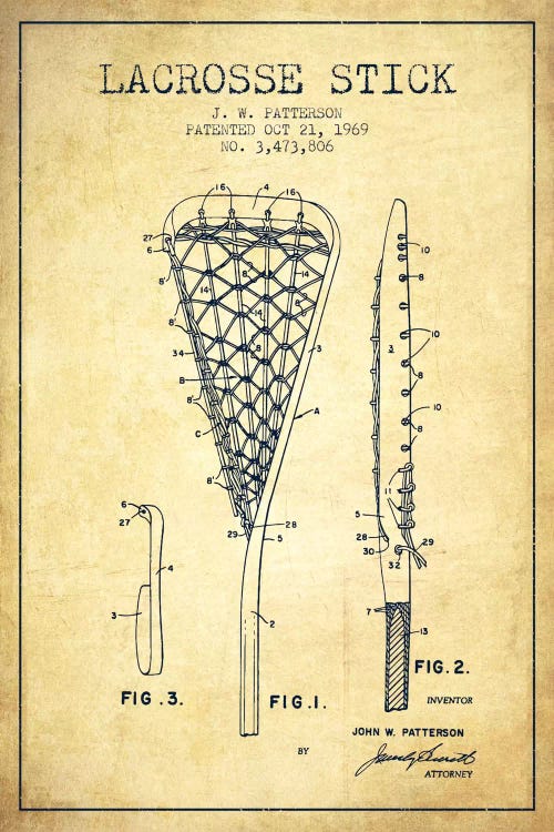 Lacrosse Stick Vintage Patent Blueprint by Aged Pixel wall art