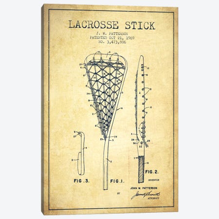 Lacrosse Stick Vintage Patent Blueprint Canvas Print #ADP2214} by Aged Pixel Canvas Wall Art