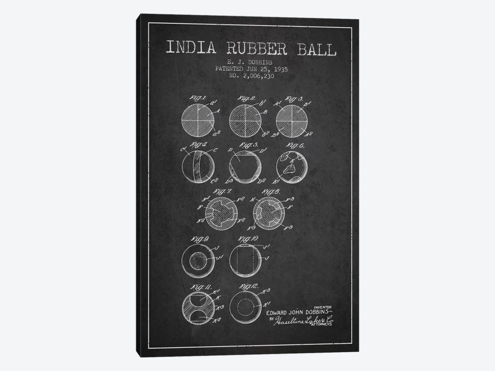 India Rubber Ball Charcoal Patent Blueprint by Aged Pixel 1-piece Canvas Art Print