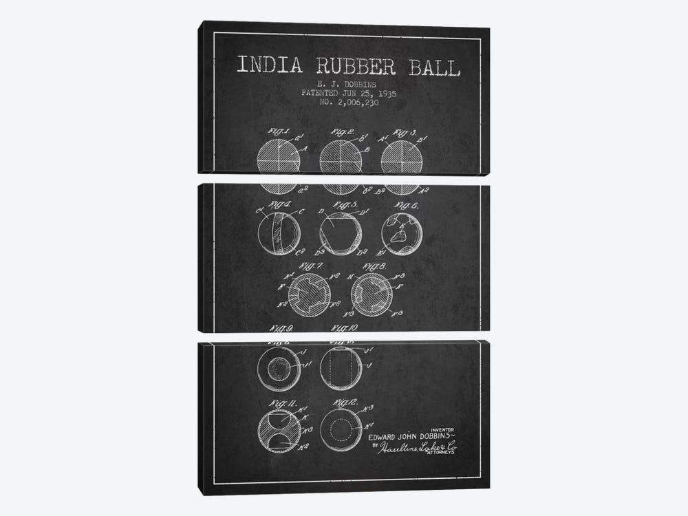 India Rubber Ball Charcoal Patent Blueprint by Aged Pixel 3-piece Art Print