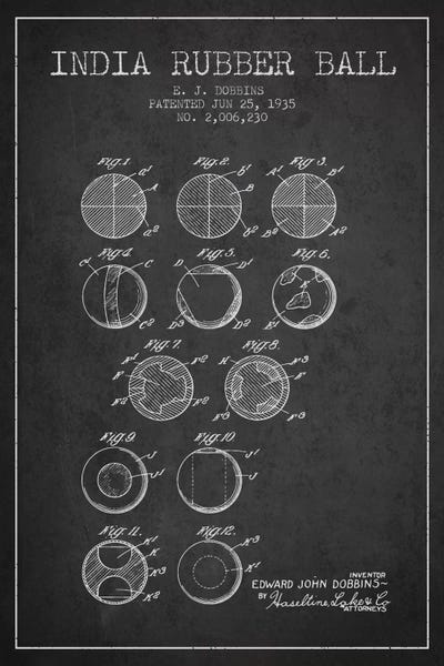 Lacrosse: India Rubber Ball Charcoal Patent Blueprint by Aged Pixel