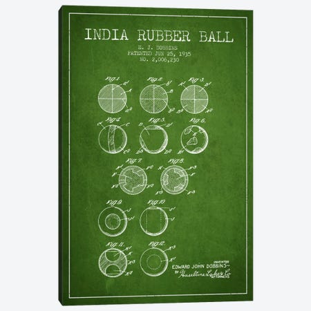 India Rubber Ball Green Patent Blueprint Canvas Print #ADP2216} by Aged Pixel Canvas Wall Art
