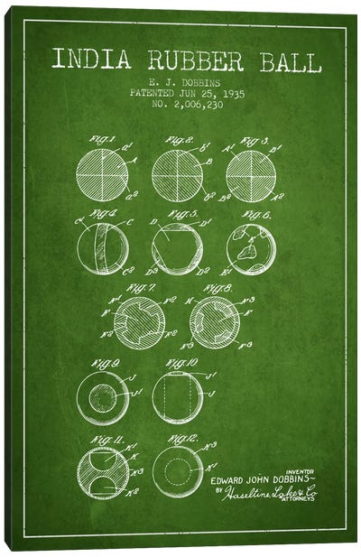 India Rubber Ball Green Patent Blueprint Canvas Art Print - Lacrosse Art