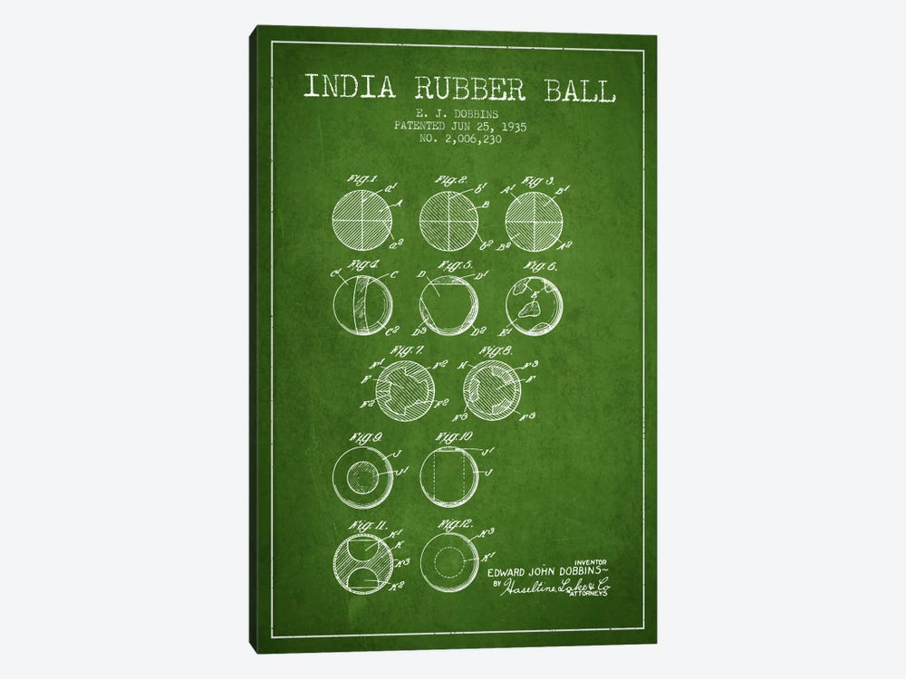 India Rubber Ball Green Patent Blueprint by Aged Pixel 1-piece Canvas Artwork