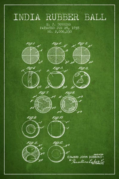Lacrosse: India Rubber Ball Green Patent Blueprint by Aged Pixel