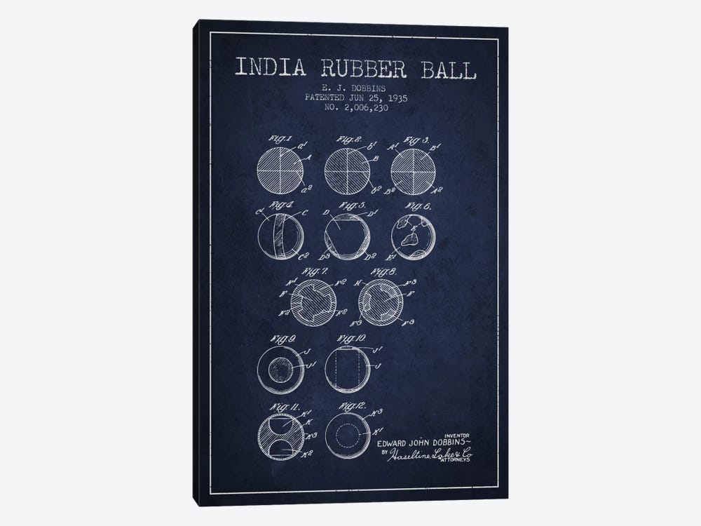 India Rubber Ball Navy Blue Patent Blueprint by Aged Pixel 1-piece Canvas Art Print