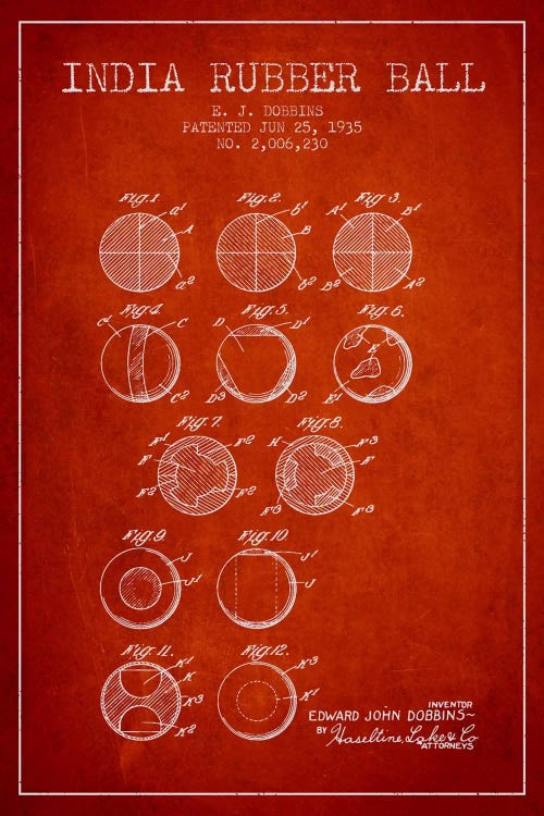 India Rubber Ball Red Patent Blueprint