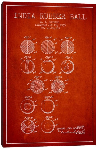 India Rubber Ball Red Patent Blueprint Canvas Art Print - Lacrosse Art