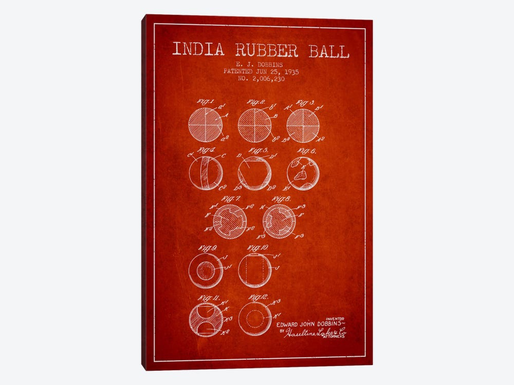 India Rubber Ball Red Patent Blueprint by Aged Pixel 1-piece Canvas Art