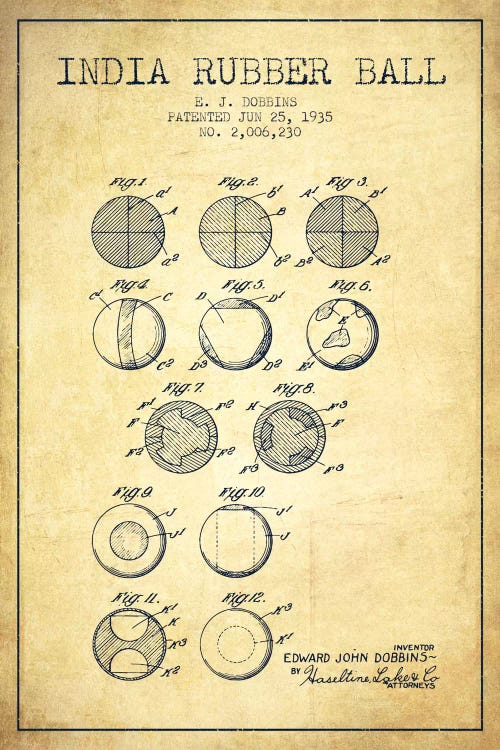 India Rubber Ball Vintage Patent Blueprint