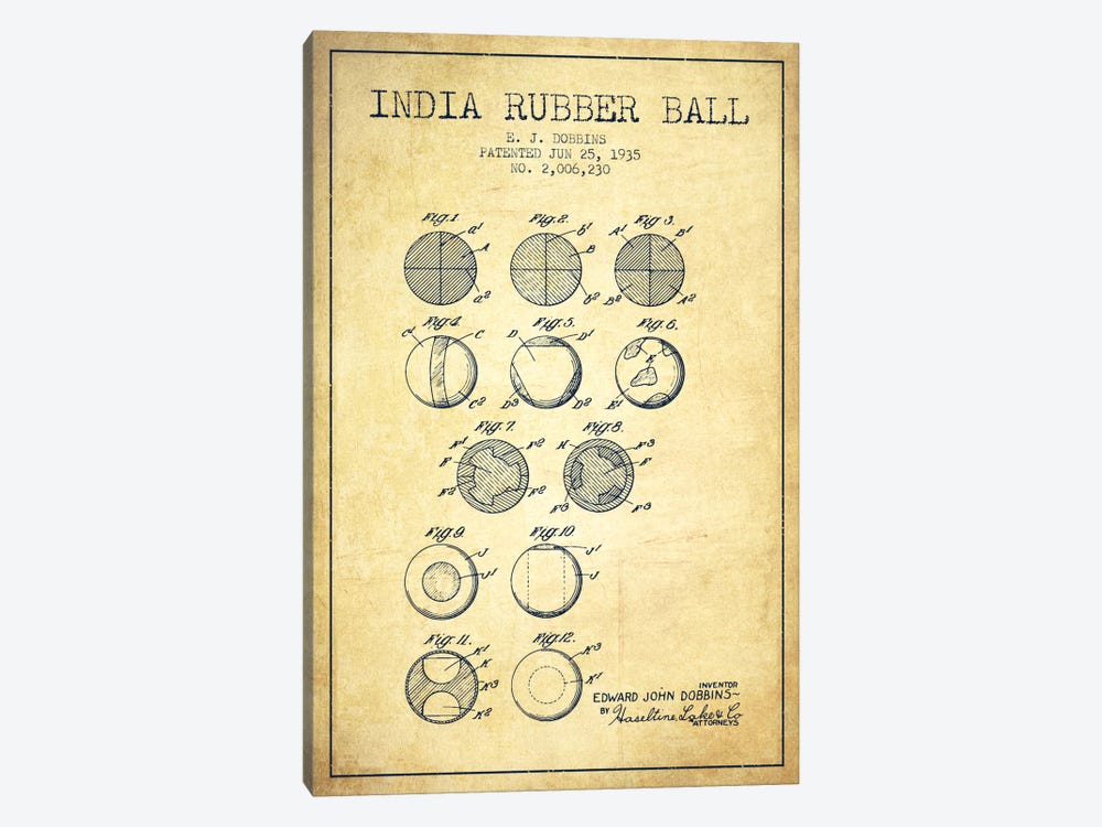 India Rubber Ball Vintage Patent Blueprint by Aged Pixel 1-piece Art Print