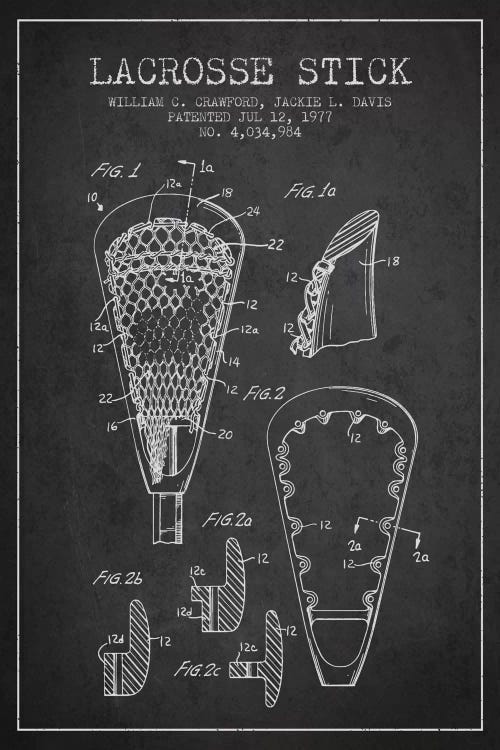 Lacrosse Stick Charcoal Patent Blueprint by Aged Pixel wall art