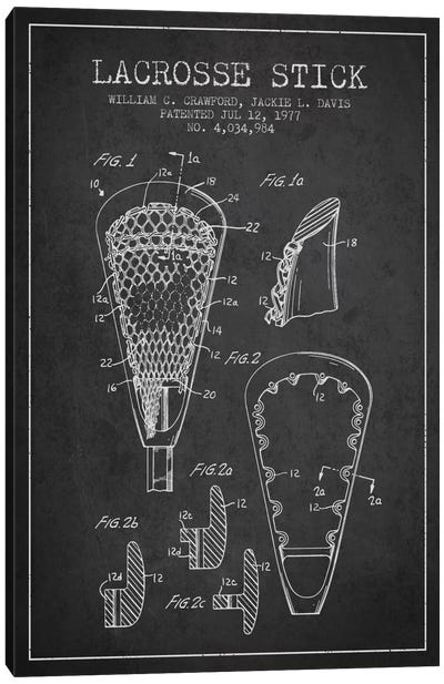 Lacrosse Stick Charcoal Patent Blueprint Canvas Art Print - Sports Blueprints