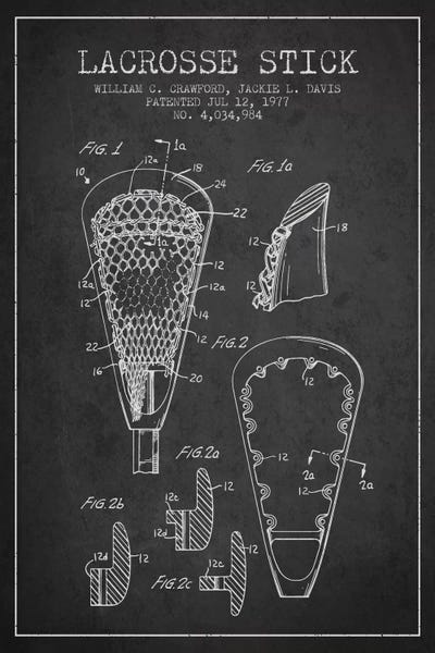 Sports Blueprints: Lacrosse Stick Charcoal Patent Blueprint by Aged Pixel