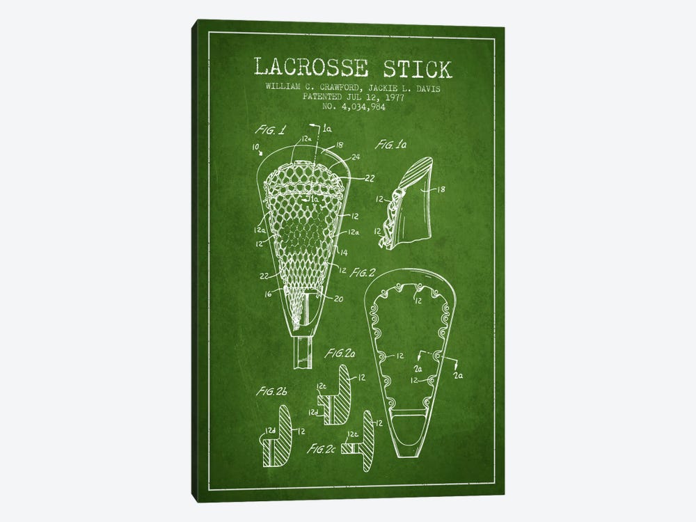 Lacrosse Stick Green Patent Blueprint by Aged Pixel 1-piece Canvas Artwork
