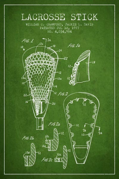 Sports Blueprints: Lacrosse Stick Green Patent Blueprint by Aged Pixel