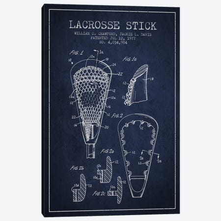 Lacrosse Stick Navy Blue Patent Blueprint Canvas Print #ADP2222} by Aged Pixel Canvas Wall Art
