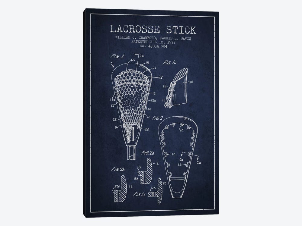 Lacrosse Stick Navy Blue Patent Blueprint 1-piece Canvas Art Print