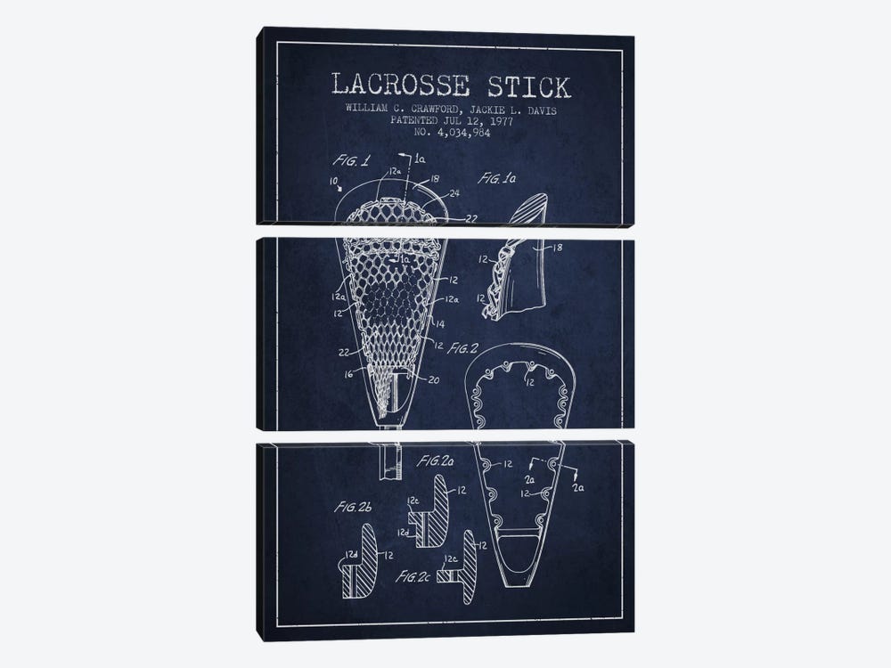 Lacrosse Stick Navy Blue Patent Blueprint 3-piece Canvas Print