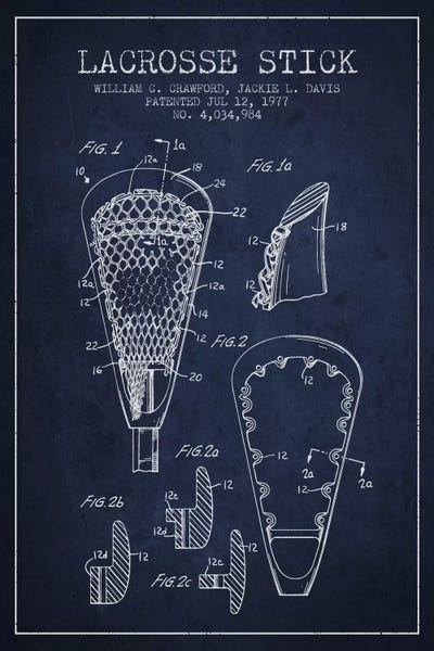 Sports Blueprints: Lacrosse Stick Navy Blue Patent Blueprint by Aged Pixel