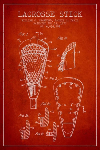 Lacrosse Stick Red Patent Blueprint by Aged Pixel art print