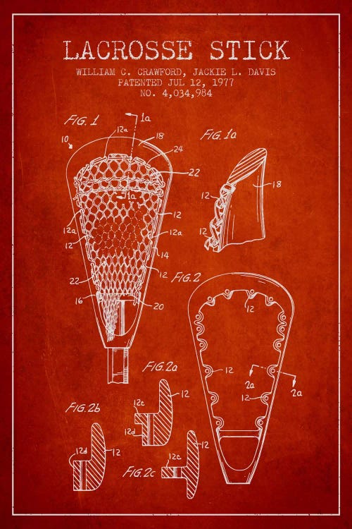 Lacrosse Stick Red Patent Blueprint by Aged Pixel wall art