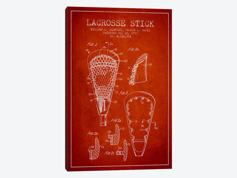 Lacrosse Stick Red Patent Blueprint by Aged Pixel 1-piece Canvas Art