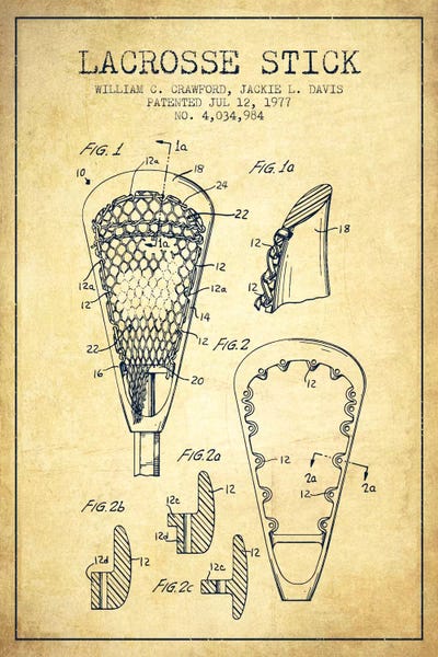 Lacrosse Stick Vintage Patent Blueprint by Aged Pixel art print