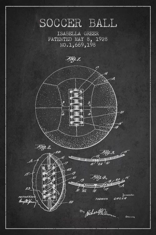 Soccer Ball Charcoal Patent Blueprint