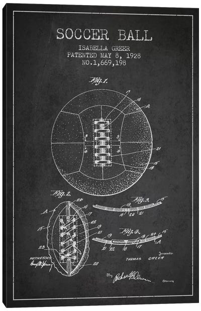Soccer Ball Charcoal Patent Blueprint Canvas Art Print - Aged Pixel: Sports
