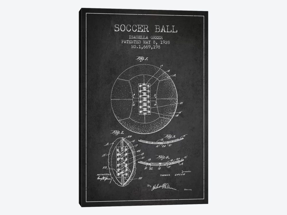 Soccer Ball Charcoal Patent Blueprint by Aged Pixel 1-piece Canvas Artwork