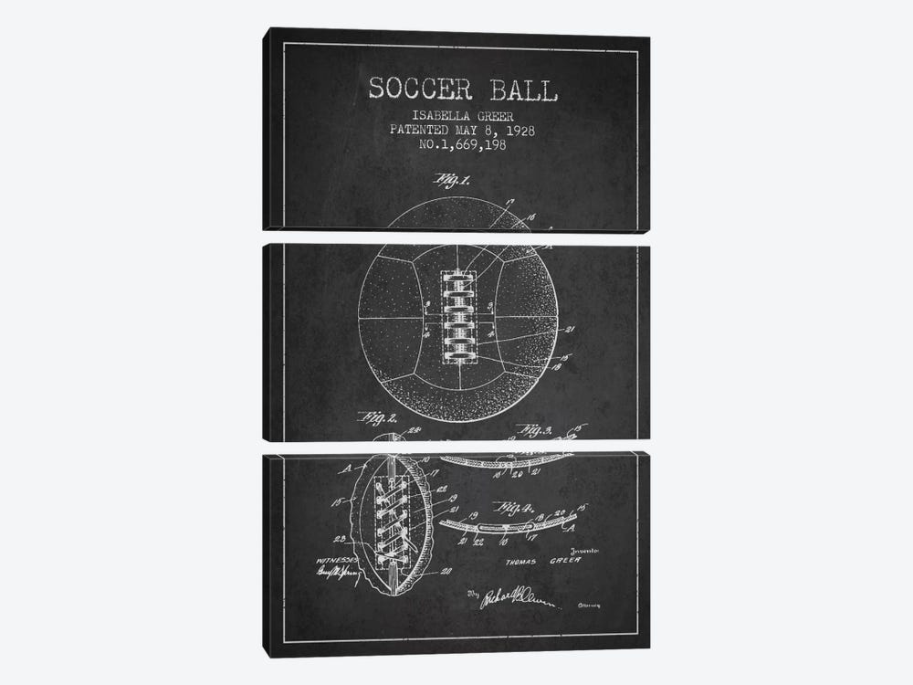 Soccer Ball Charcoal Patent Blueprint 3-piece Canvas Artwork