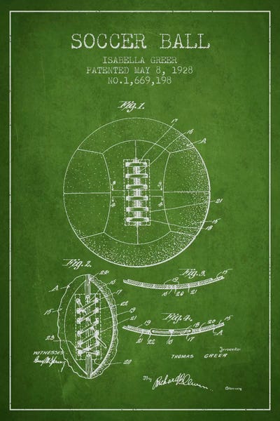 Soccer Ball Green Patent Blueprint by Aged Pixel framed canvas print