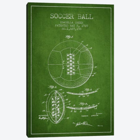Soccer Ball Green Patent Blueprint Canvas Print #ADP2226} by Aged Pixel Art Print