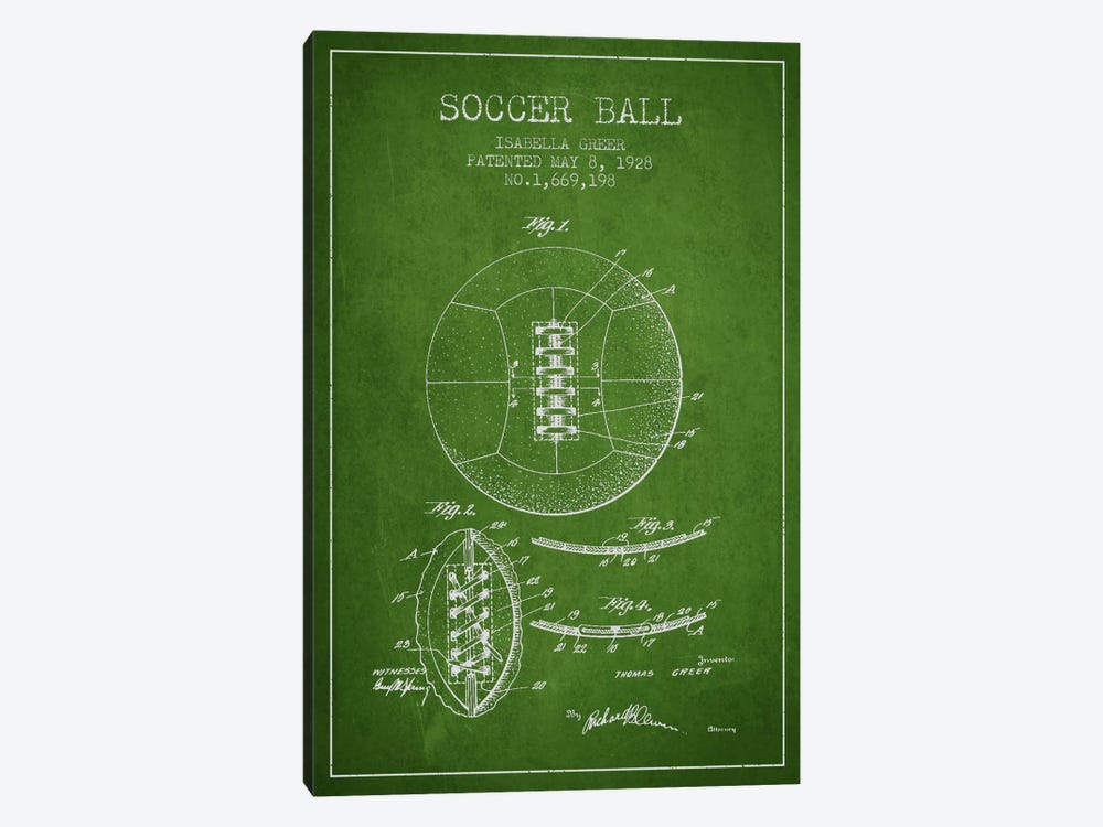 Soccer Ball Green Patent Blueprint by Aged Pixel 1-piece Canvas Art Print