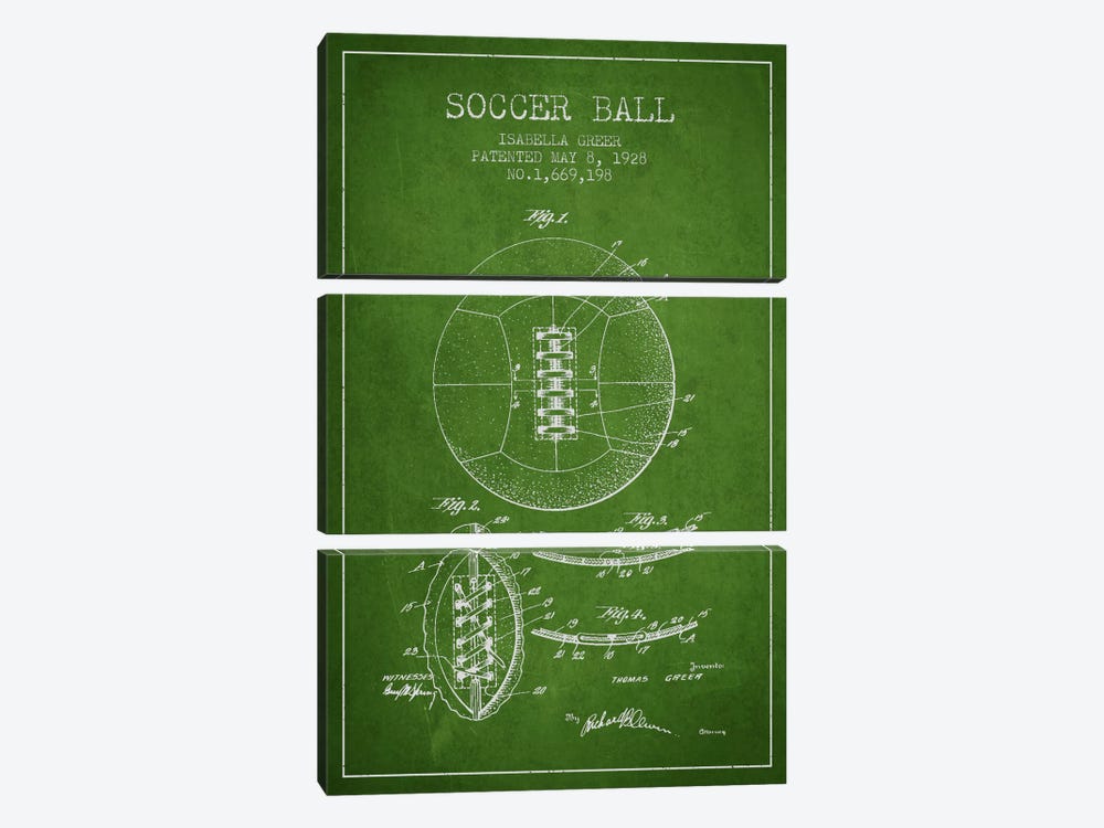 Soccer Ball Green Patent Blueprint by Aged Pixel 3-piece Canvas Print