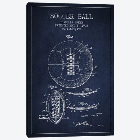 Soccer Ball Navy Blue Patent Blueprint Canvas Print #ADP2227} by Aged Pixel Art Print