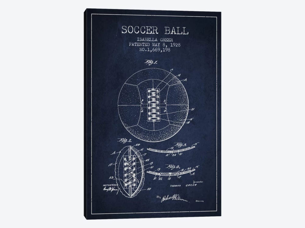 Soccer Ball Navy Blue Patent Blueprint by Aged Pixel 1-piece Canvas Artwork