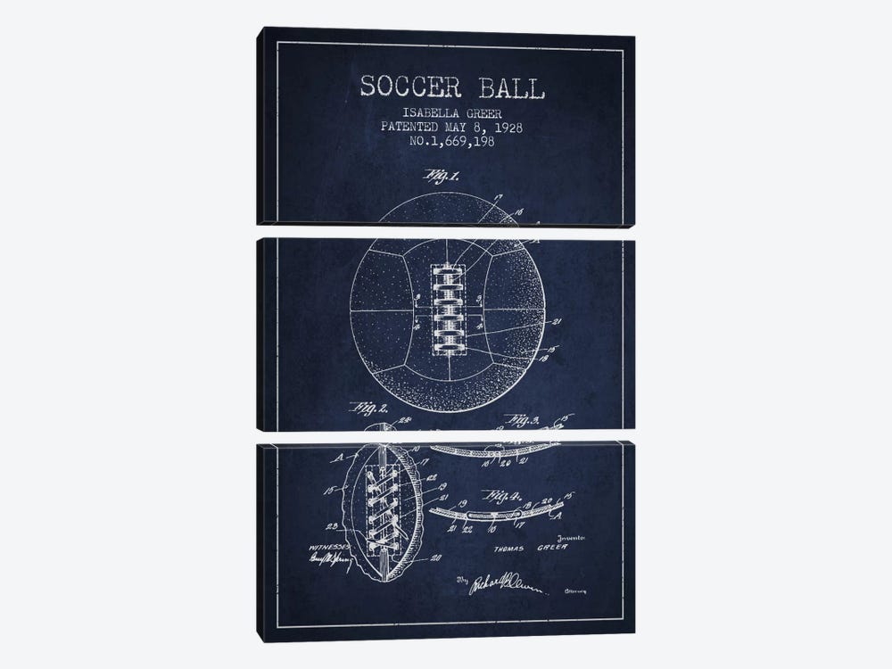 Soccer Ball Navy Blue Patent Blueprint by Aged Pixel 3-piece Canvas Art