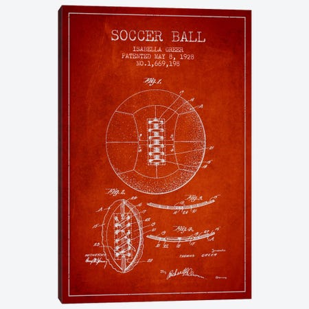 Soccer Ball Red Patent Blueprint Canvas Print #ADP2228} by Aged Pixel Canvas Artwork