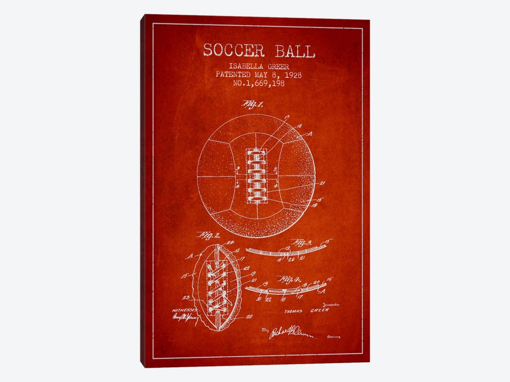 Soccer Ball Red Patent Blueprint 1-piece Art Print