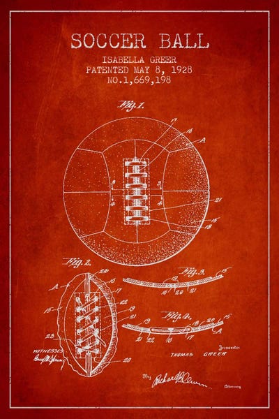 Soccer: Soccer Ball Red Patent Blueprint by Aged Pixel