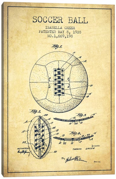 Soccer Ball Vintage Patent Blueprint Canvas Art Print - Aged Pixel: Sports