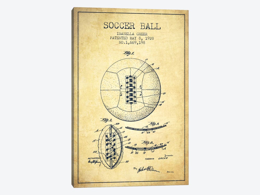 Soccer Ball Vintage Patent Blueprint by Aged Pixel 1-piece Canvas Artwork
