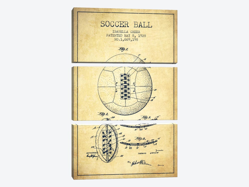 Soccer Ball Vintage Patent Blueprint by Aged Pixel 3-piece Canvas Artwork