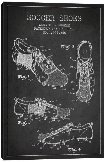 Soccer Shoe Charcoal Patent Blueprint Canvas Art Print - Aged Pixel: Sports