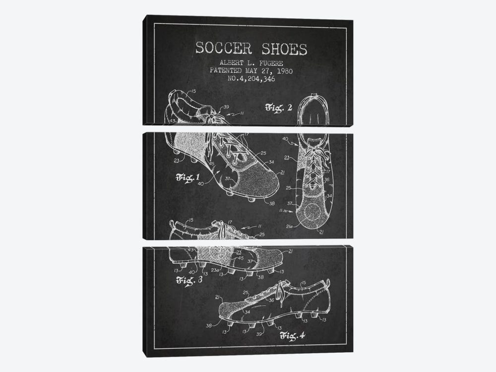 Soccer Shoe Charcoal Patent Blueprint by Aged Pixel 3-piece Canvas Art