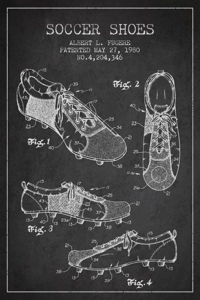 Soccer: Soccer Shoe Charcoal Patent Blueprint by Aged Pixel